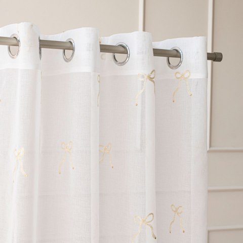 KOKARDKA Firana gotowa na etaminie, haftowana, na przelotkach z ołowianką, 250x140cm, kolor biały/złoty