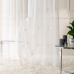 KOKARDKA Firana gotowa na etaminie, haftowana, na taśmie z ołowianką, 250x140cm, kolor biały ze srebrnym