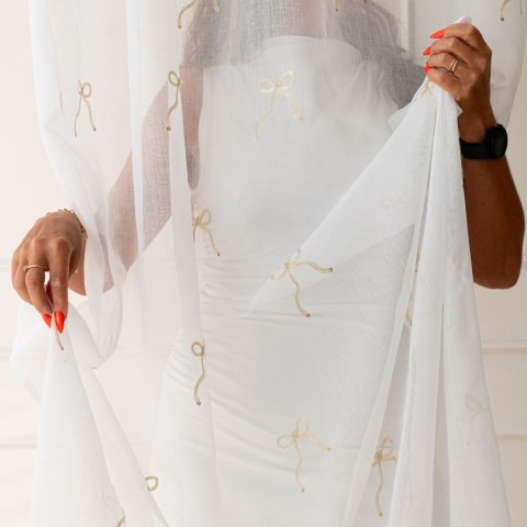 KOKARDKA Firana gotowa na etaminie, haftowana, na taśmie, z ołowianką, 250x140cm, kolor 002 biały ze złotym