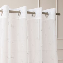 RIBBON Firana gotowa na woalu w diamentowe kokardki, na srebrnych przelotkach z ołowianką, 250x140cm, kolor biały