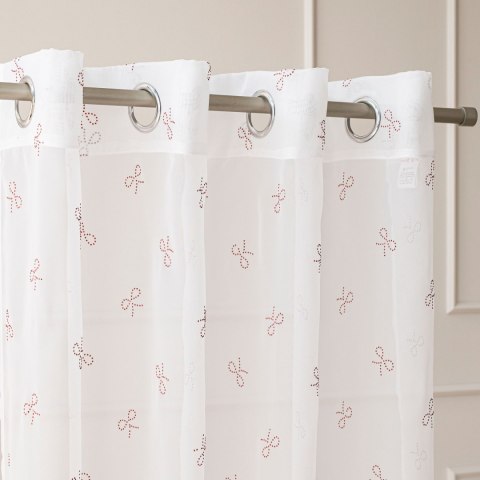 RIBBON Firana gotowa na woalu w diamentowe kokardki, na srebrnych przelotkach z ołowianką, 250x140cm, kolor 002 biały