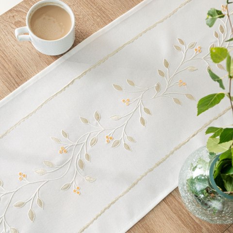 ZIELONA MELODIA Bieżnik z haftem, 38cmx140cm, kolor biały 291829/KSP/L01/038140/1