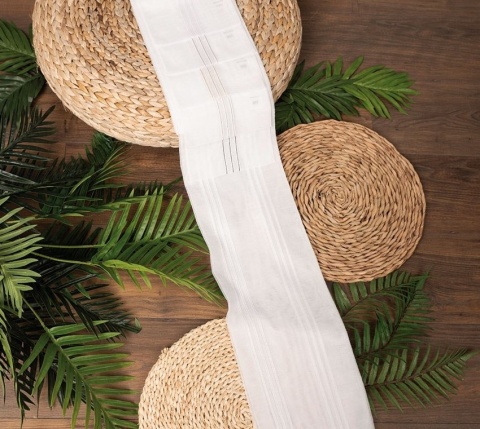 Firanka fantazyjna z pionowymi pasami z ołowianką, wys. 300cm, kolor biały z czarnym 001215/OLO/007/000300/1