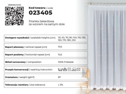 Firanka żakardowa z samym dołem, wys. 150cm, kolor biały, 023405