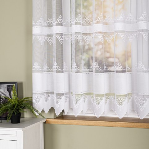 Firanka żakardowa ze wzorem pasowym, wys. 155cm, kolor biały 107363/000/001/000155/1