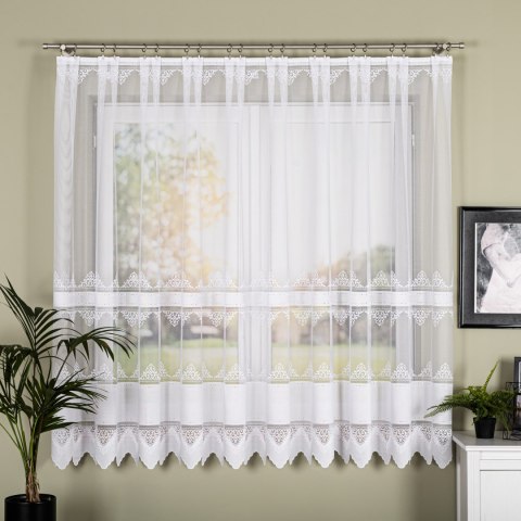 Firanka żakardowa ze wzorem pasowym, wys. 175cm, kolor biały 107363/000/001/000175/1