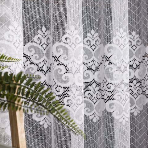 Firanka żakardowa ze wzorem pasowym, wys. 250cm, kolor biały 115821/000/001/000250/1