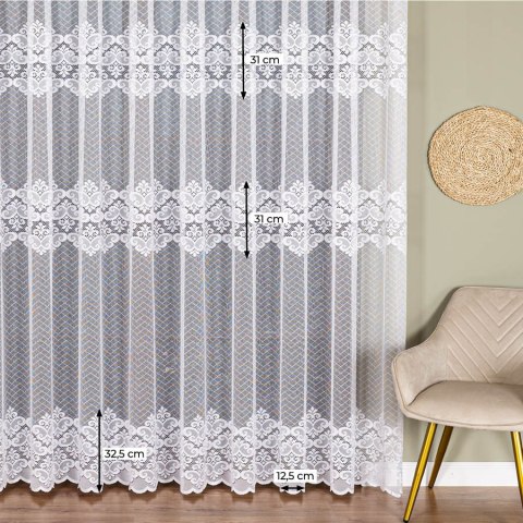 Firanka żakardowa ze wzorem pasowym, wys. 250cm, kolor biały 115821/000/001/000250/1