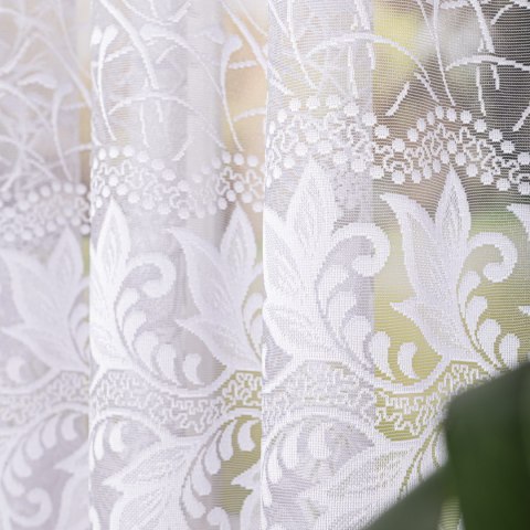 Firanka żakardowa ze wzorem po całości, wys. 160cm, kolor biały 049348/000/001/000160/1