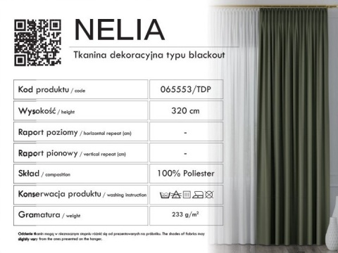 NELIA Tkanina na zasłony typu dimout/blackout, wys. 320cm, kolor 082 butelkowy zielony 065553/TDP/082/000320/1