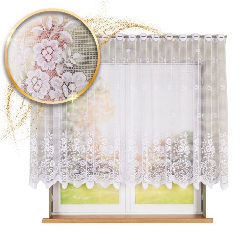 Firanka żakardowa ze wzorem pasowym, wys. 140cm, kolor biały 044330/000/001/000140/1