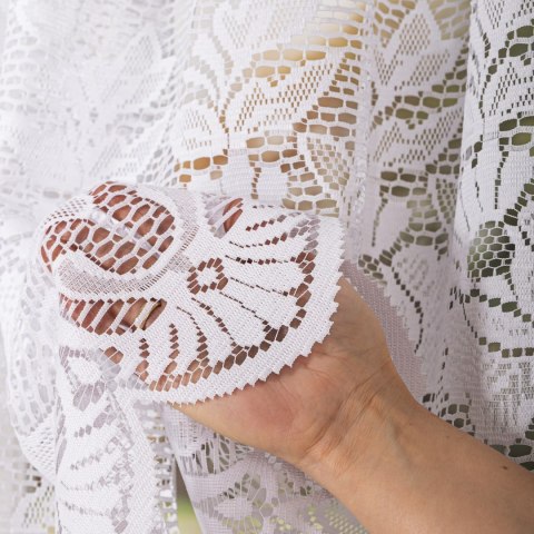 Firanka żakardowa ze wzorem pasowym, wys. 150cm, kolor biały 361270/000/001/000150/1