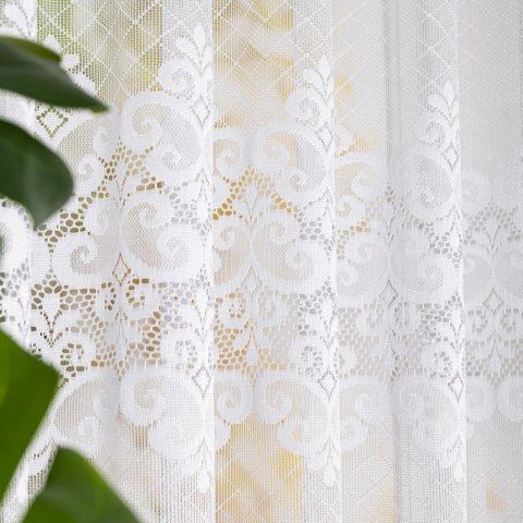 Firanka żakardowa ze wzorem pasowym, wys. 155cm, kolor biały 115821/000/001/000155/1