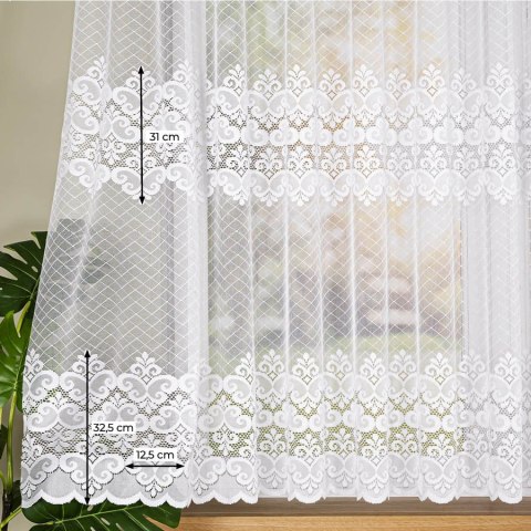 Firanka żakardowa ze wzorem pasowym, wys. 155cm, kolor biały 115821/000/001/000155/1