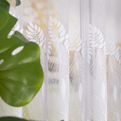 Firanka żakardowa ze wzorem pasowym, wys. 160cm, kolor biały 049365/000/001/000160/1