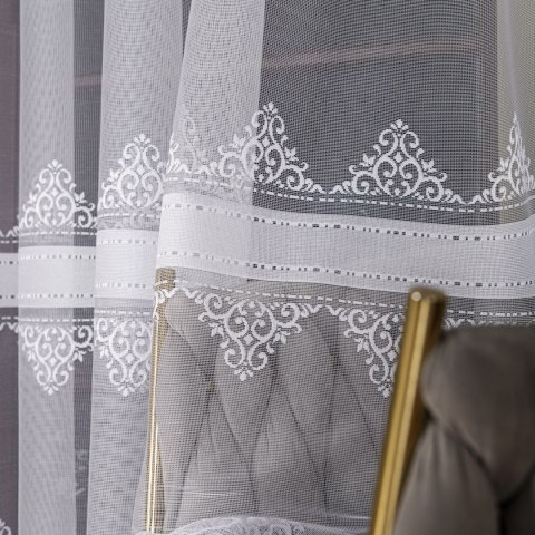 Firanka żakardowa ze wzorem pasowym, wys. 250cm, kolor biały 107363/000/001/000250/1