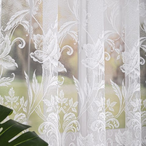 Firanka żakardowa ze wzorem po całości, wys. 160cm, kolor biały 049815/000/001/000160/1