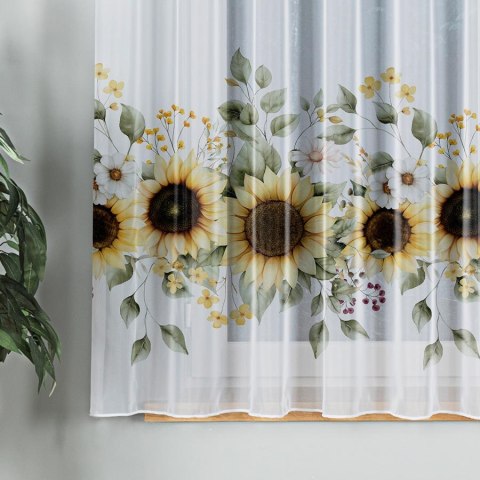 SŁONECZNIKI Firanka z ołowianką WOAL, wys. 157cm, kolor biały D00311/WOA/001/000157/1