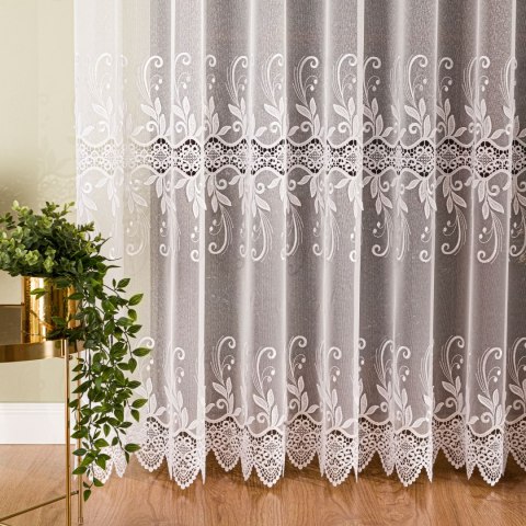 Firanka z aplikacją na markizecie ze wzorem pasowym, wys. 250cm, kolor biały 122467/433/001/000250/1