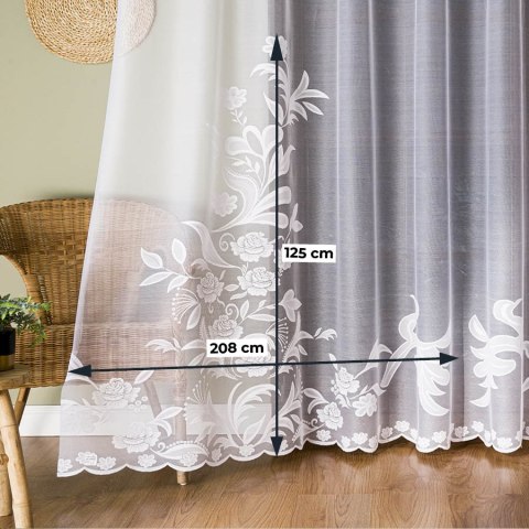 Firanka żakardowa ze wzorem rosnącym, wys. 250cm, kolor biały 054452/000/001/000250/1