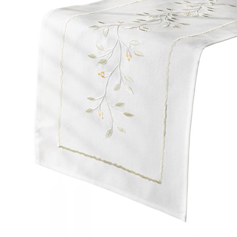 ZIELONA MELODIA Bieżnik z haftem, 38x160cm, kolor biały 291829/KSP/L01/038160/1