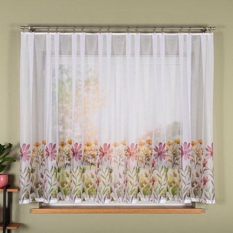 KWIATOWA ŁĄKA Firanka żakardowa 023426, wys. 140cm, kolor biały D00308/000/001/000140/1