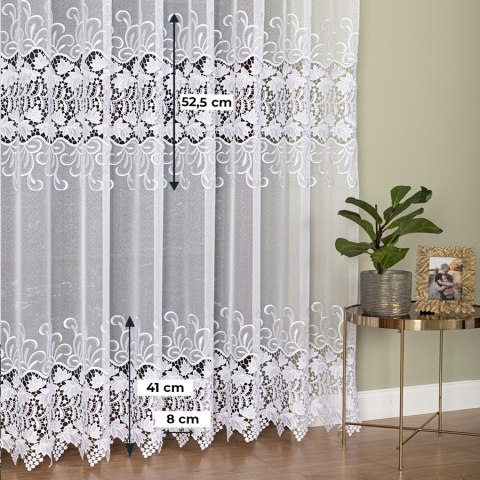 Firanka z aplikacją na markizecie ze wzorem pasowym, wys. 250cm, kolor 001 biały 122710/433/001/000250/1