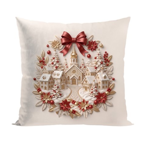 ŚWIĄTECZNE MIASTECZKO Z EFEKTEM 3D Poszewka dekoracyjna VELVET, 40x40cm, kolor 004 beżowo-złoty PBN466/POP/004/040040/1