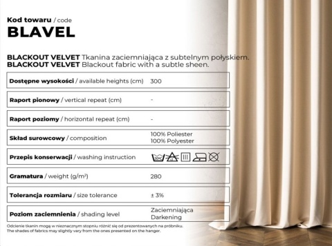 BLACKOUT VELVET Tkanina dekoracyjna, wys. 300cm, kolor 018 ciepły jasny szary BLAVEL/TDP/018/000300/1