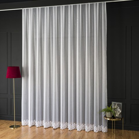 Firanka haftowana ze wzorem na samym dole, wys. 300cm, kolor biały 122763/768/001/000300/1