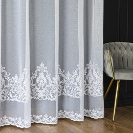 Firanka haftowana ze wzorem pasowym, wys. 300cm, kolor biały z lurexem FHM306/433/001/000300/1
