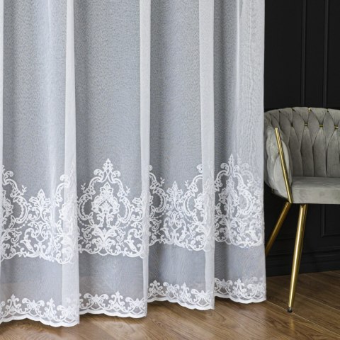 Firanka haftowana ze wzorem pasowym, wys. 300cm, kolor biały z lurexem FHM306/433/001/000300/1
