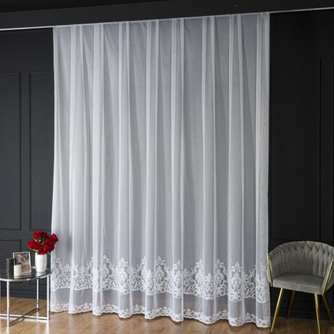 Firanka haftowana ze wzorem pasowym, wys. 300cm, kolor biały z lurexem FHM306/433/001/000300/1