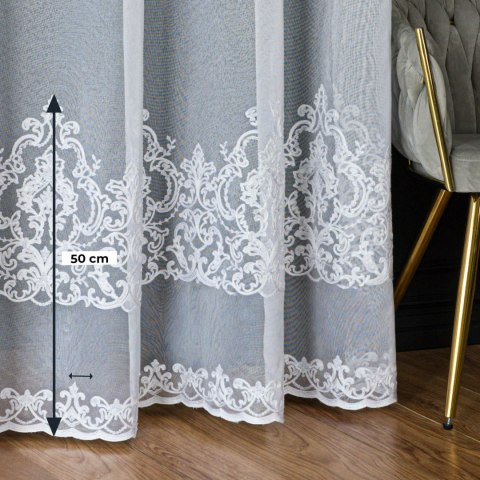 Firanka haftowana ze wzorem pasowym, wys. 300cm, kolor biały z lurexem FHM306/433/001/000300/1