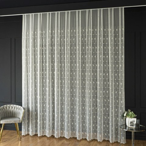 Firanka haftowana ze wzorem po całości, wys. 300cm, kolor 042 offwhite ze złotą nitką 013545/885/042/000300/1