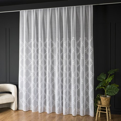 Firanka haftowana ze wzorem po całości z ołowianką, wys. 300cm, kolor biały FHM313/OLO/001/000300/1
