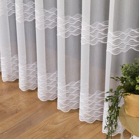 Firanka haftowana ze wzorem pasowym, wys. 300cm, kolor 001 biały 013379/768/001/000300/1