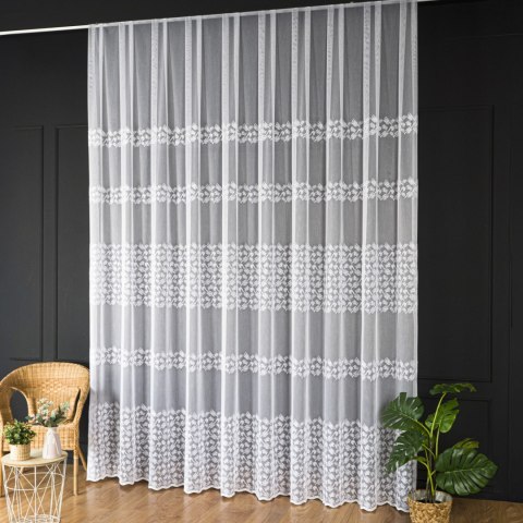 Firanka haftowana ze wzorem pasowym, wys. 320cm, kolor 001 biały FH0051/768/001/000320/1