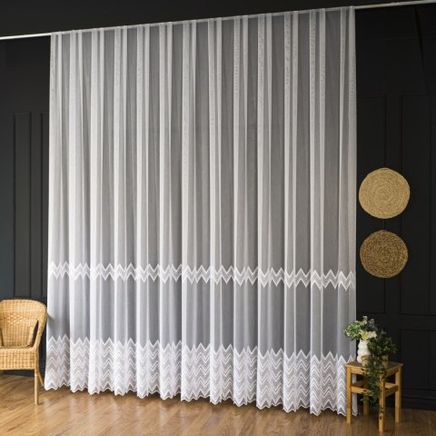 Firanka haftowana ze wzorem pasowym, wys. 320cm, kolor 001 biały FH0055/768/001/000320/1