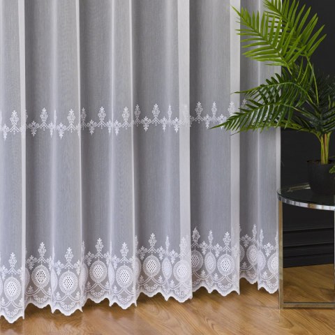 Firanka haftowana ze wzorem pasowym, wys. 320cm, kolor 001 biały FH0057/768/001/000320/1