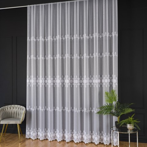 Firanka haftowana ze wzorem pasowym, wys. 320cm, kolor 001 biały FH0057/768/001/000320/1