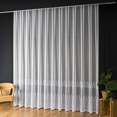 Firanka haftowana ze wzorem pasowym, wys. 320cm, kolor 001 biały FH0059/768/001/000320/1