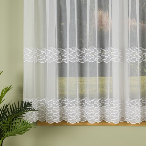 Firanka haftowana ze wzorem pasowym, wys. 160cm, kolor 001 biały 013379/768/001/000160/1