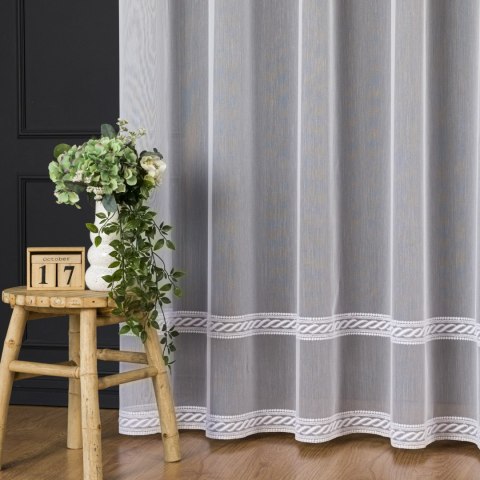 Firanka haftowana ze wzorem pasowym, wys. 300cm, kolor 001 biały 013377/768/001/000300/1