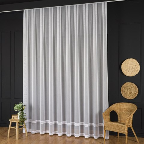 Firanka haftowana ze wzorem pasowym, wys. 300cm, kolor 001 biały 013377/768/001/000300/1