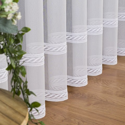 Firanka haftowana ze wzorem pasowym, wys. 300cm, kolor 001 biały 013377/768/001/000300/1