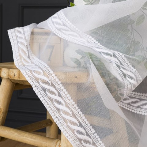 Firanka haftowana ze wzorem pasowym, wys. 300cm, kolor 001 biały 013377/768/001/000300/1